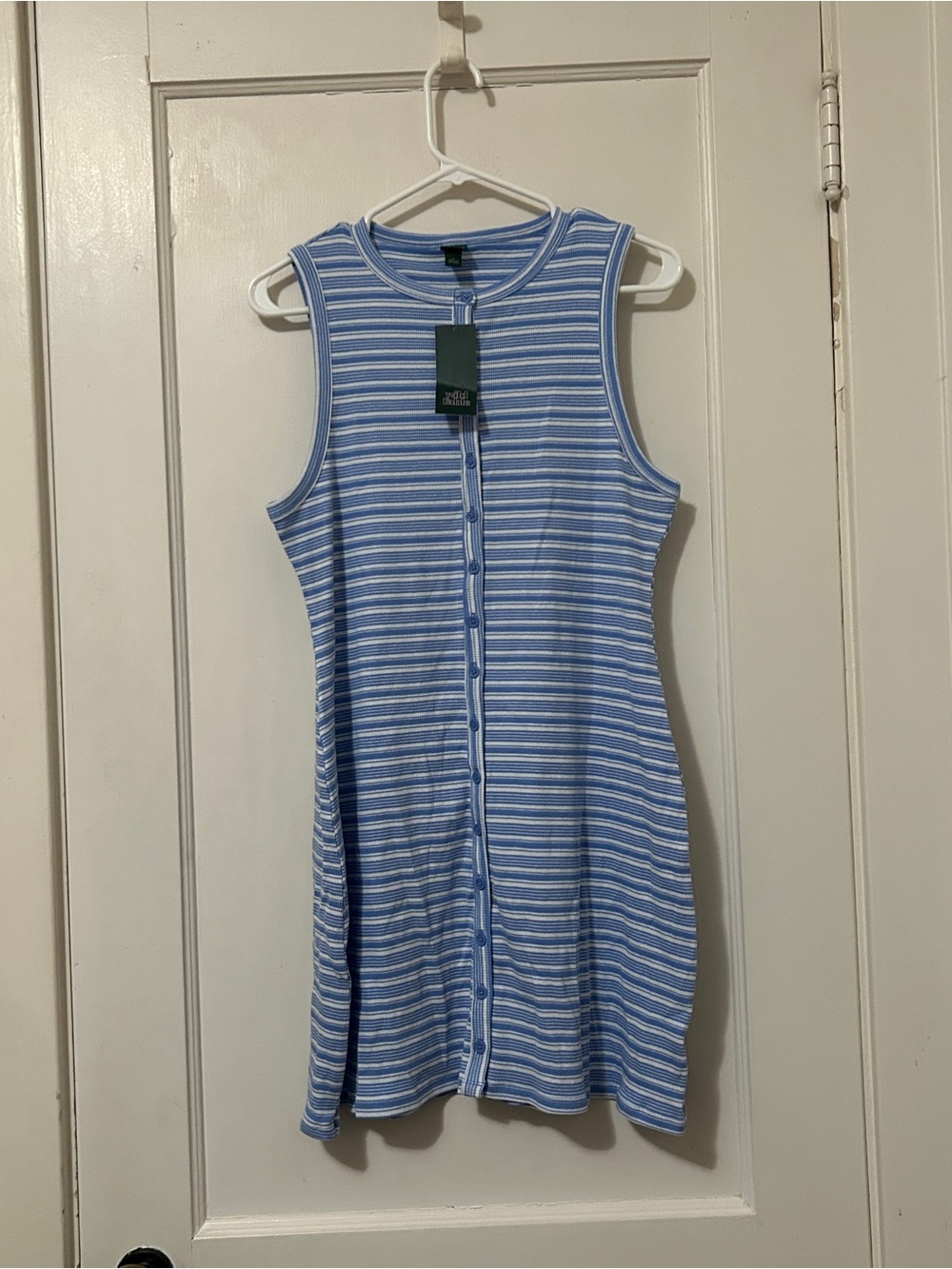 NWT!! Women’s wild fable Blue and White Striped Button-Front Dress - Size Large